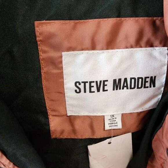 Steve Madden Plus Size Hooded Puffer Utility Coat Womens 1X Terracotta Zip Snap - Picture 9 of 14